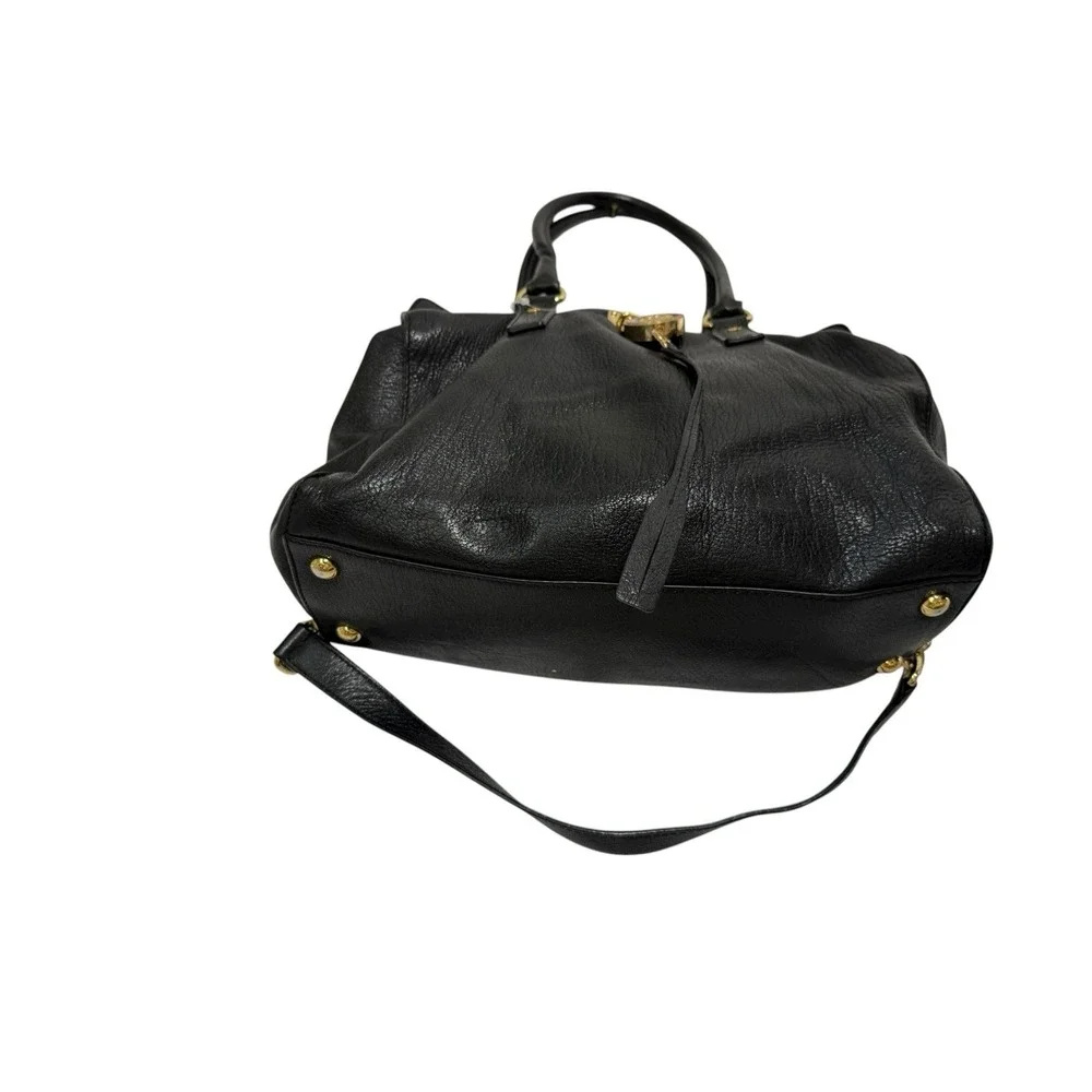 Michael Kors Satchel Bag Womens Black Leather Gold Chain Shoulder Purse Large MK
